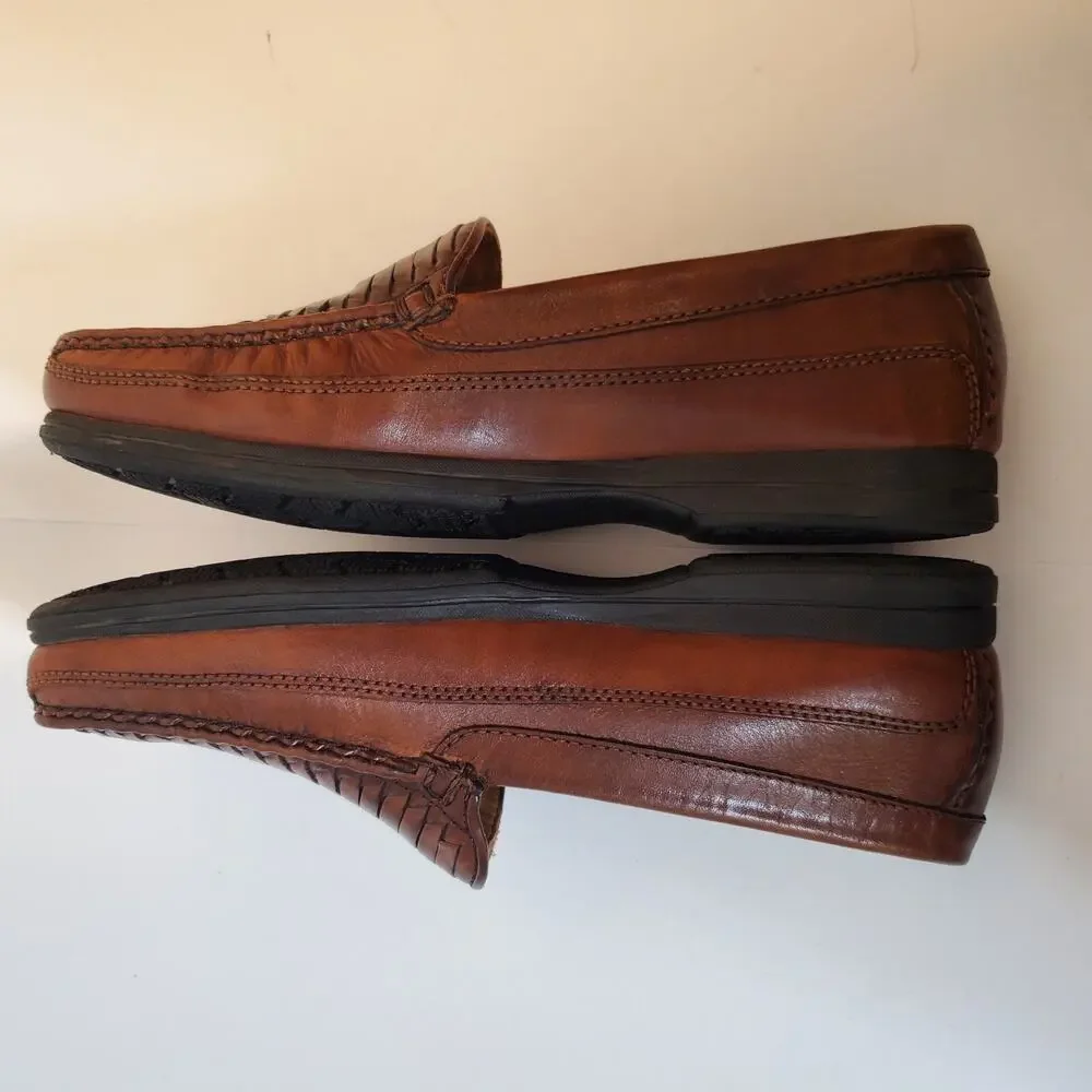 Dockers Mens SZ 12 D Brown Leather Loafers Woven Toebox Brazil 90-7358
